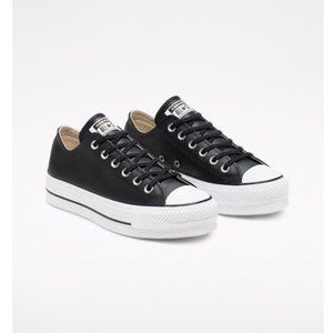 BRAND NEW Black Leather Platform Converse